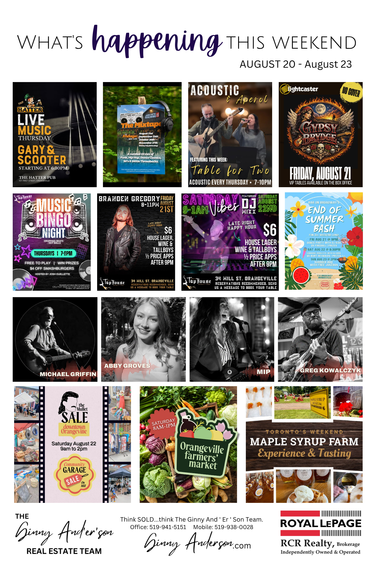 Here is what happening in and around Orangeville this weekend, support local Restaurants and Shops.